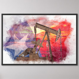 Pumpjack Texan Ikone Pastellfarben zeichnend mit T Fotodruck