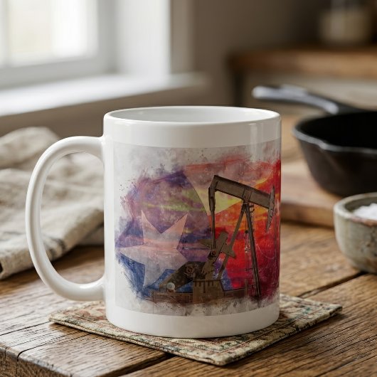 Pumpjack Texan Ikone Pastellfarben zeichnend mit T Kaffeetasse