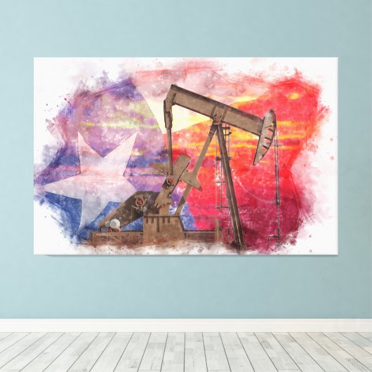 Pumpjack Texan Ikone Pastellfarben zeichnend mit T Leinwanddruck (Insitu (Holzboden))
