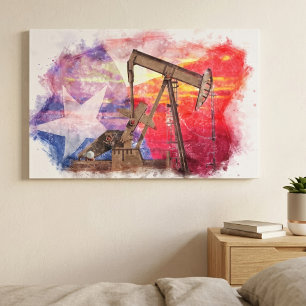 Pumpjack Texan Ikone Pastellfarben zeichnend mit T Leinwanddruck