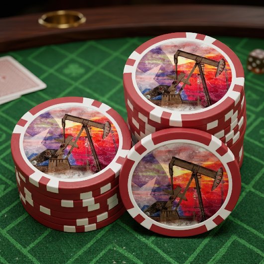 Pumpjack Texan Ikone Pastellfarben zeichnend mit T Pokerchips