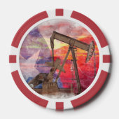 Pumpjack Texan Ikone Pastellfarben zeichnend mit T Pokerchips (Vorderseite)