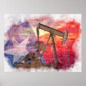 Pumpjack Texan Ikone Pastellfarben zeichnend mit T Poster (Vorne)