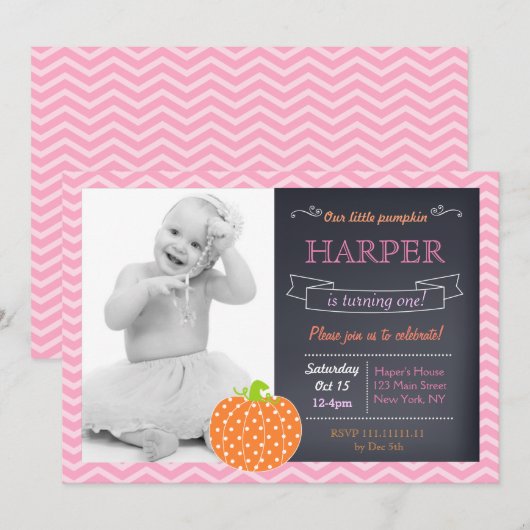 Pumpkhalkboard Geburtstag Einladungen (Vorne/Hinten)