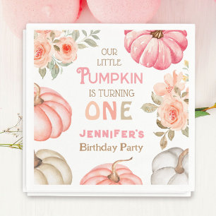 Pumpkin 1. Geburtstag Bold Pink Girl Floral Paper Serviette