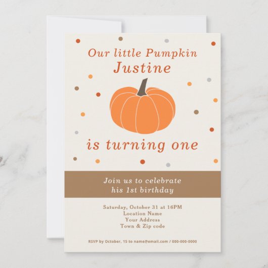 Pumpkin 1. Geburtstag Einladung (Vorderseite)