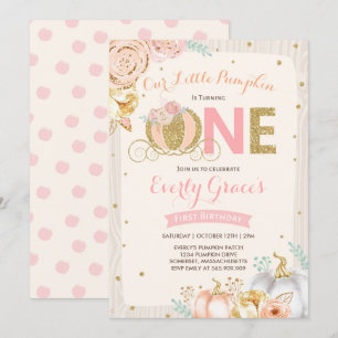 Pumpkin 1. Geburtstag Einladung Rustikal Pink Gold
