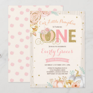 Pumpkin 1. Geburtstag Einladung Rustikal Pink Gold