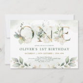 Pumpkin 1. Geburtstag Herbst Grüne Gold Party Einladung (Vorderseite)