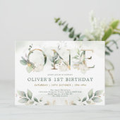 Pumpkin 1. Geburtstag Herbst Grüne Gold Party Einladung (Stehend Vorderseite)