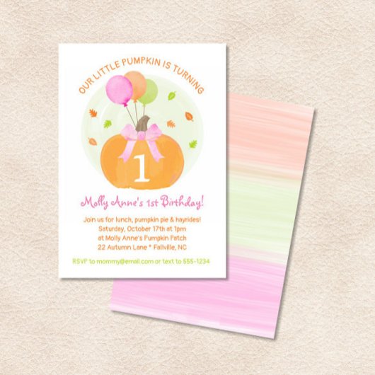 Pumpkin 1. Herbst First Birthday Girl Party Einladung