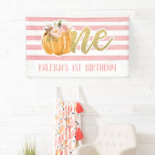 Pumpkin 1st Birthday Banner - Girl Pink Streifen (Insitu)