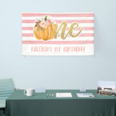 Pumpkin 1st Birthday Banner - Girl Pink Streifen (Messeveranstaltung)