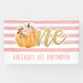 Pumpkin 1st Birthday Banner - Girl Pink Streifen (Horizontal)
