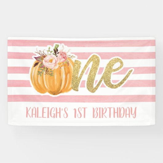 Pumpkin 1st Birthday Banner - Girl Pink Streifen (Horizontal)
