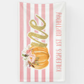 Pumpkin 1st Birthday Banner - Girl Pink Streifen (Vertikal)