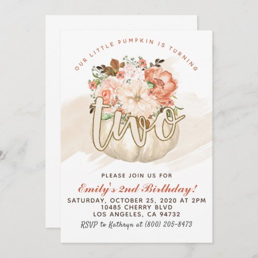 Pumpkin 2. Geburtstag Einladung (Vorne/Hinten)
