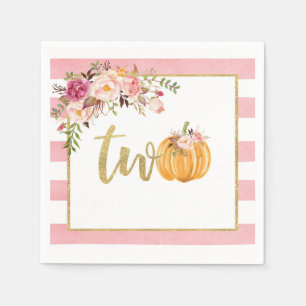 Pumpkin, 2. Geburtstag Napkin - Floral Pink Streif Serviette