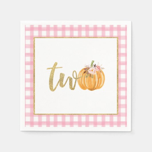 Pumpkin 2. Geburtstag Napkin - Pink Kariert Serviette (Vorderseite)