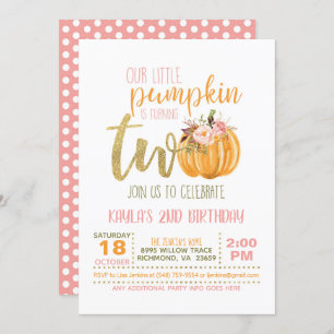 Pumpkin 2ND Geburtstagseinladung - Rosa Punkte Einladung