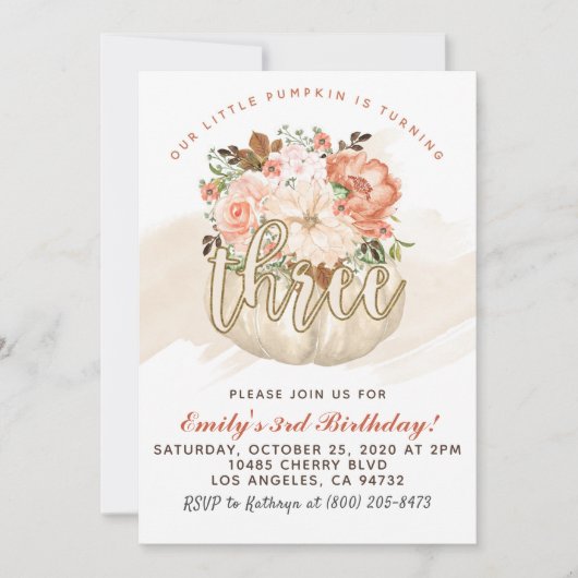 Pumpkin 3. Geburtstagseinladung Einladung (Vorderseite)
