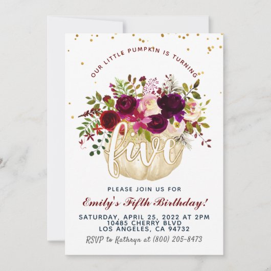 Pumpkin 5. Geburtstagseinladung Einladung (Vorderseite)
