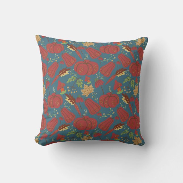 Pumpkin and carrot  seamless pattern red and blue kissen (Vorderseite)