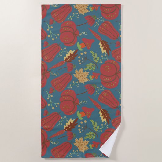 Pumpkin and carrot seamless pattern red and blue strandtuch (Vorderseite)