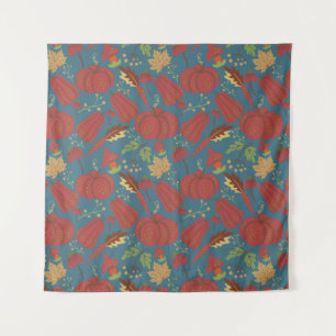 Pumpkin and carrot seamless pattern red and blue wandteppich