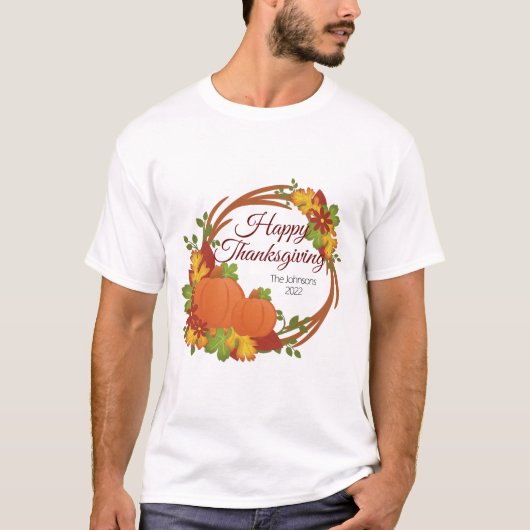 Pumpkin and Flower Thanksgiving Wreath T-Shirt (Vorderseite)