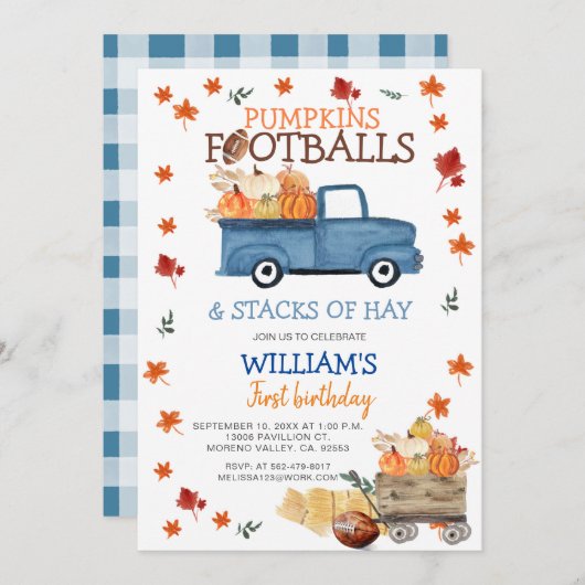 Pumpkin and Football Boy Baby Shower Einladung (Vorne/Hinten)