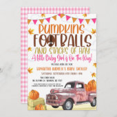 Pumpkin and Footballs Mädchendusche Einladung (Vorne/Hinten)