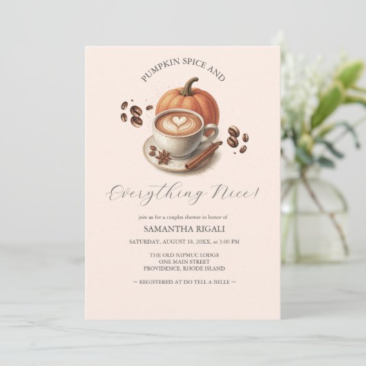 Pumpkin and Spice Coffee Couples Dusche Einladung (Stehend Vorderseite)