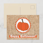 Pumpkin auf Burlap Halloween Postkarte (Vorne/Hinten)
