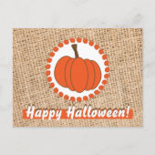 Pumpkin auf Burlap Halloween Postkarte (Vorderseite)