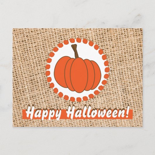 Pumpkin auf Burlap Halloween Postkarte (Vorderseite)