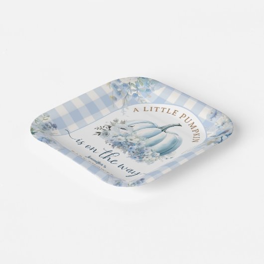 Pumpkin auf dem Weg Baby Shower Boy Blue Fall Pappteller (Gewinkelt)