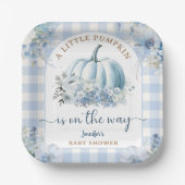 Pumpkin auf dem Weg Baby Shower Boy Blue Fall Pappteller (Vorderseite)