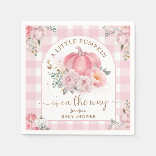 Pumpkin auf dem Weg Babydusche Mädchen rosa Fall Serviette (Vorderseite)
