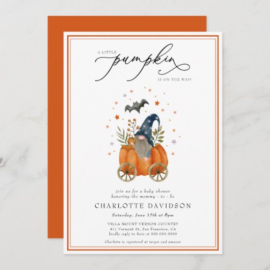 Pumpkin auf dem Weg Fall Geschlecht neutrale Baby- Einladung (Vorne/Hinten)