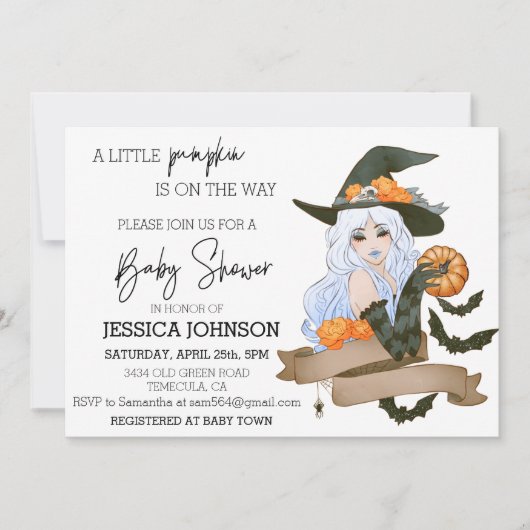 Pumpkin Auf dem Weg Hexendusche Halloween Einladung (Vorderseite)