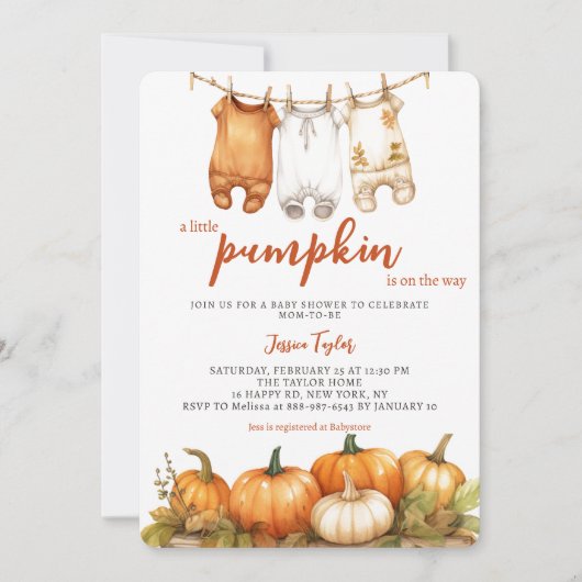 Pumpkin auf dem Weg Wäscherei Unisex Baby Dusche Einladung (Vorderseite)