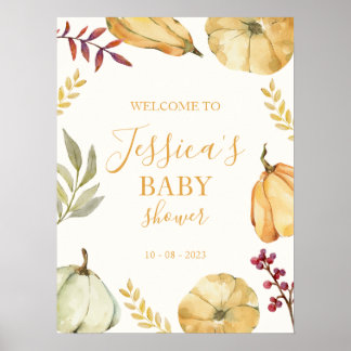 Pumpkin Autumn Baby Dusche Begrüßungszeichen Poster