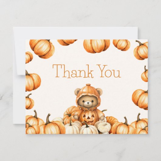 Pumpkin Autumn Bear Danke Karte (Vorderseite)