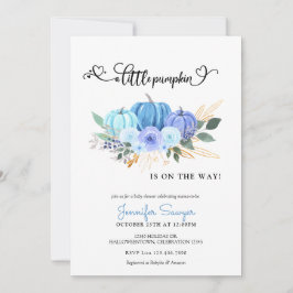 Pumpkin Autumn Blue Boy Baby Showdusche Einladung