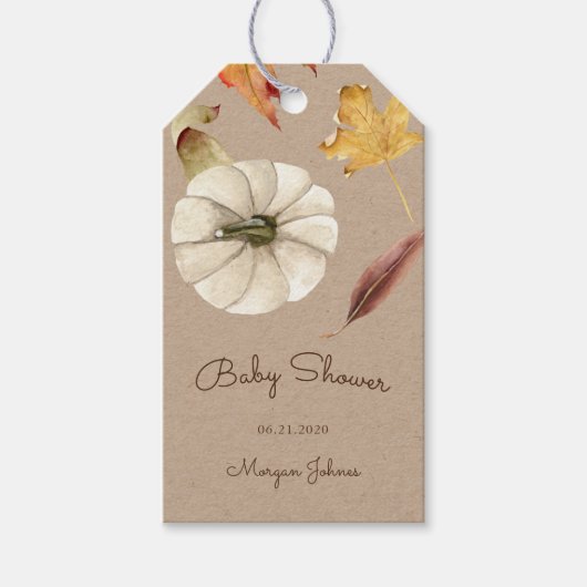 Pumpkin Autumn Floral Monogram Baby Shooting Geschenkanhänger (Vorderseite)
