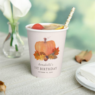 Pumpkin Autumn lässt Blush Pink Birthday Pappbecher