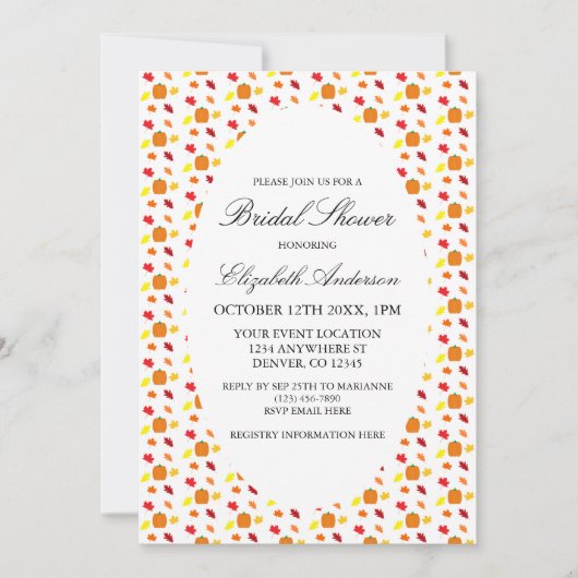 Pumpkin Autumn Leaves Brautparty Einladung (Vorderseite)