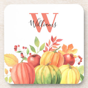Pumpkin-Autumn Monogram-Name Getränkeuntersetzer