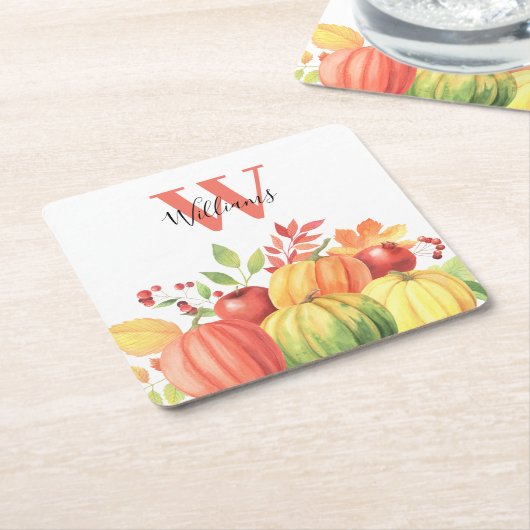 Pumpkin-Autumn Monogram-Name Rechteckiger Pappuntersetzer (angewinkelt)